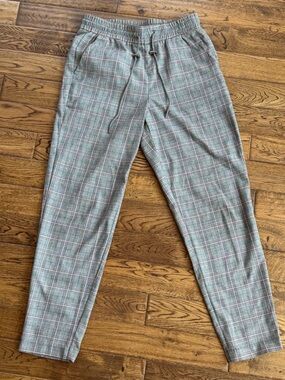 Plaid Drawstring Pants Women’s Medium Neutral Check Casual Chic Trousers